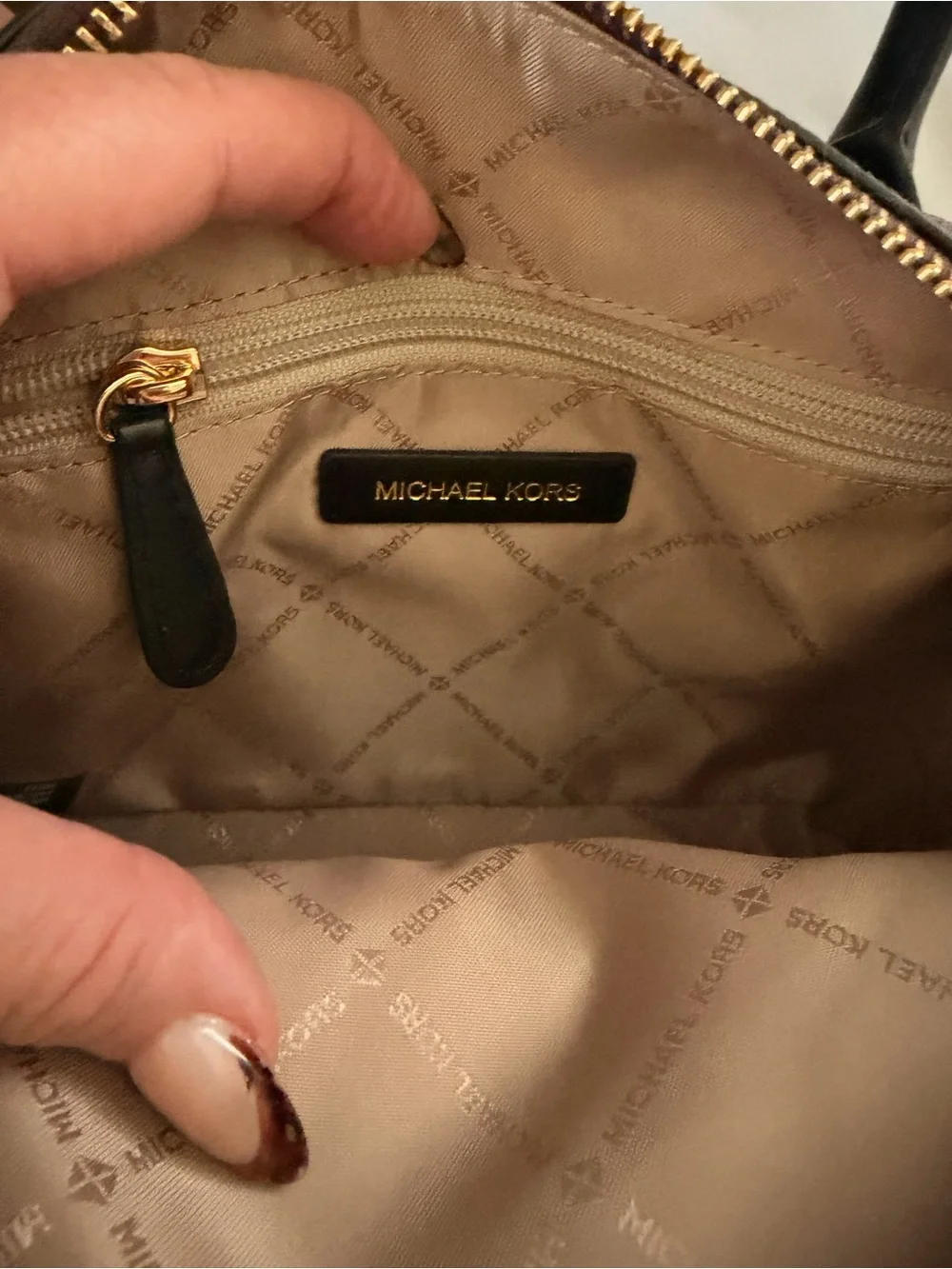 Michael Kors Brown Logo Mini Dome Satchel with Black Trim